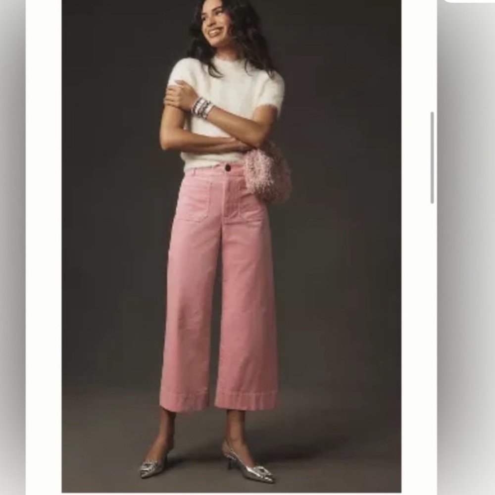 Maeve Anthropologie Collete Pink Wide Leg Cropped Corduroy Women’s 33